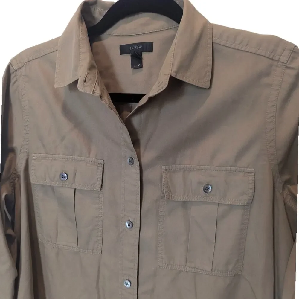 J. Crew Khaki Fatigue Military Button Down Sz 8